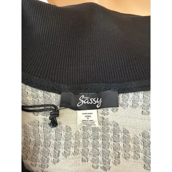 NWT Sassy #12302 Black/Grey Zip Jacquard Jacket #0220 BOUTIQUE Medium - Picture 9 of 9